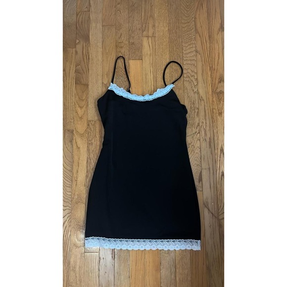Dresses & Skirts - Finesse Black Lace Trim Bodycon Mini Dress Small Coquette 90s Style